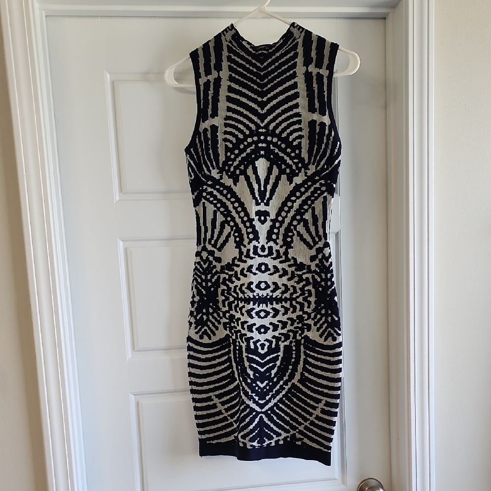Fashion Nova Navy and White Geometric Midi Dress